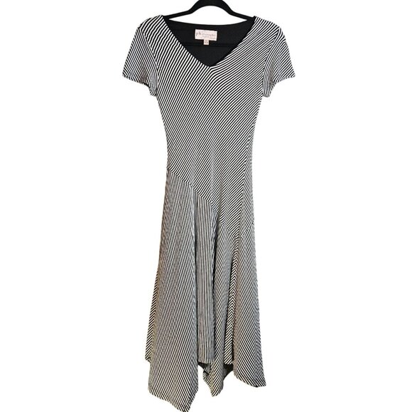 Black & White Striped Asymmetrical Hem Short-Sleeve Dress By Philosophy Size XS - Picture 1 of 11